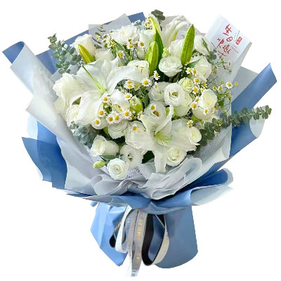 武汉11朵白玫瑰桔梗百合，爱永恒不息