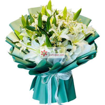 武汉8支白色多头百合洋甘菊，如潮的思念