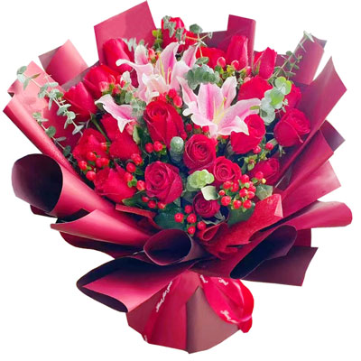 武汉22朵红玫瑰百合,爱的火焰