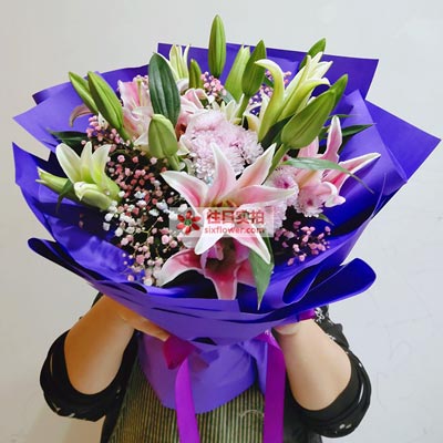 武汉6支粉色多头百合，真诚的问候