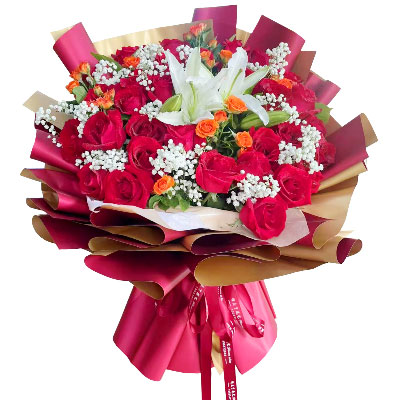 武汉33朵红玫瑰百合，爱如同花般绽放